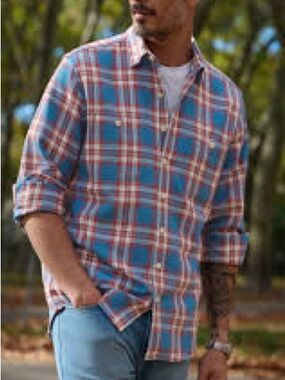 PROPER  CLOTH BUTTON DOWN PLAID SHIRT! Light blue/ peach pink! 100% cotton ! L